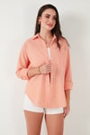 Lela Regular Fit Uzun Kollu Cepli Çizgili Bayan Gömlek 6772895 ORANJ