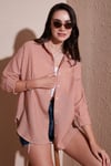Lela Regular Fit Uzun Kollu Cepli Çizgili Bayan Gömlek 6772895 KİREMİT