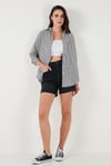 Lela Regular Fit Uzun Kollu Cepli Çizgili Bayan Gömlek 6772895 SİYAH