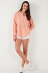Lela Regular Fit Uzun Kollu Cepli Çizgili Bayan Gömlek 6772895 ORANJ
