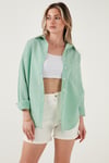 Lela Regular Fit Uzun Kollu Cepli Çizgili Bayan Gömlek 6772895 BENETTON