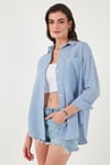 Lela Regular Fit Uzun Kollu Cepli Çizgili Bayan Gömlek 6772895 İNDİGO