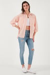 Lela Regular Fit Uzun Kollu Çizgili Kadın Gömlek 6772875 ORANJ