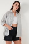 Lela Regular Fit Uzun Kollu Çizgili Kadın Gömlek 6772875 SİYAH