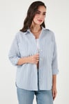 Lela Regular Fit Uzun Kollu Çizgili Kadın Gömlek 6772875 İNDİGO