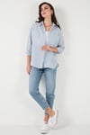 Lela Regular Fit Uzun Kollu Çizgili Kadın Gömlek 6772875 İNDİGO