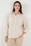 Lela Regular Fit Uzun Kollu Çizgili Kadın Gömlek 6772875 TAŞ