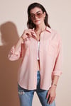 Lela Regular Fit Uzun Kollu Çizgili Kadın Gömlek 6772875 ORANJ