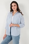 Lela Regular Fit Uzun Kollu Çizgili Kadın Gömlek 6772875 İNDİGO