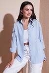 Lela Regular Fit Uzun Kollu Dokulu Bayan Gömlek 6772799 BEBE MAVİ