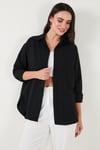 Lela Regular Fit Uzun Kollu Dokulu Bayan Gömlek 6772799 SİYAH