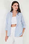 Lela Regular Fit Uzun Kollu Dokulu Bayan Gömlek 6772799 BEBE MAVİ