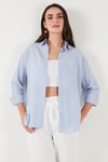 Lela Regular Fit Uzun Kollu Dokulu Bayan Gömlek 6772799 BEBE MAVİ