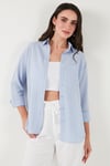 Lela Regular Fit Uzun Kollu Dokulu Bayan Gömlek 6772799 BEBE MAVİ