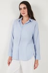 Lela Regular Fit Uzun Kollu Dokulu Bayan Gömlek 6772799 BEBE MAVİ