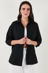 Lela Regular Fit Uzun Kollu Dokulu Bayan Gömlek 6772799 SİYAH