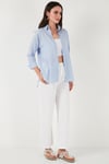 Lela Regular Fit Uzun Kollu Dokulu Bayan Gömlek 6772799 BEBE MAVİ