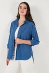 Lela Regular Fit Uzun Kollu Dokulu Bayan Gömlek 6772799 İNDİGO