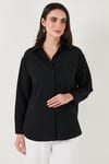 Lela Regular Fit Uzun Kollu Dokulu Bayan Gömlek 6772799 SİYAH