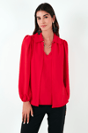 Lela Regular Fit V Yaka Balon Kol Bayan Bluz 611BZ0353 KIRMIZI