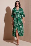 Lela Regular Fit V Yaka Desenli Midi Boy Bayan Elbise 67810573 YEŞİL