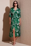 Lela Regular Fit V Yaka Desenli Midi Boy Bayan Elbise 67810573 YEŞİL