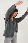 Lela Regular Fit V Yaka Düğmeli Triko Bayan Hırka 4616229 ANTRASİT