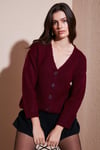 Lela Regular Fit V Yaka Düğmeli Triko Bayan Hırka 4616229 BORDO