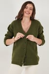 Lela Regular Fit V Yaka Düğmeli Triko Bayan Hırka 4616229 HAKİ