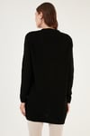 Lela Regular Fit V Yaka Düğmeli Triko Örme Uzun Bayan Hırka 4615044 SİYAH
