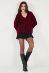 Lela Regular Fit V Yaka Düğmeli Triko Bayan Hırka 4616229 BORDO