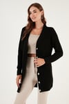 Lela Regular Fit V Yaka Düğmeli Triko Örme Uzun Bayan Hırka 4615044 SİYAH