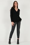 Lela Regular Fit V Yaka Düğmeli Triko Bayan Hırka 4616229 SİYAH