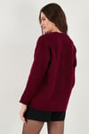 Lela Regular Fit V Yaka Düğmeli Triko Bayan Hırka 4616229 BORDO