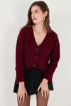 Lela Regular Fit V Yaka Düğmeli Triko Bayan Hırka 4616229 BORDO