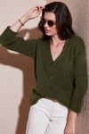 Lela Regular Fit V Yaka Düğmeli Triko Bayan Hırka 4616229 HAKİ