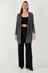 Lela Regular Fit V Yaka Düğmeli Triko Örme Uzun Bayan Hırka 4615044 KOYU GRİ