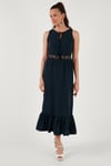Lela Regular Fit Volanlı Kolsuz Midi Bayan Elbise 611EL574 LACİVERT