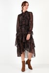Lela Regular Fit Yaka Detaylı Volanlı Şifon Midi Bayan Elbise 611EL1448 SİYAH