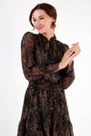 Lela Regular Fit Yaka Detaylı Volanlı Şifon Midi Bayan Elbise 611EL1448 SİYAH