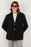 Lela Regular Fit  Yaka Düğmeli Blazer Bayan Ceket 6839562 SİYAH