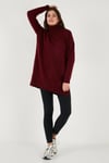 Lela Regular Fit Yanları Yırtmaçlı Boğazlı Yaka Uzun Triko Bayan Kazak 4616141Y BORDO