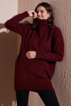 Lela Regular Fit Yanları Yırtmaçlı Boğazlı Yaka Uzun Triko Bayan Kazak 4616141Y BORDO