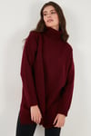 Lela Regular Fit Yanları Yırtmaçlı Boğazlı Yaka Uzun Triko Bayan Kazak 4616141Y BORDO