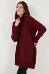 Lela Regular Fit Yanları Yırtmaçlı Boğazlı Yaka Uzun Triko Bayan Kazak 4616141Y BORDO