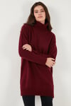 Lela Regular Fit Yanları Yırtmaçlı Boğazlı Yaka Uzun Triko Bayan Kazak 4616141Y BORDO