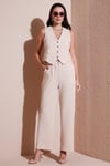 Lela Regular Fit Yüksek Bel Bol Paça V Yaka Yelekli Bayan Takım 5866199 TAŞ