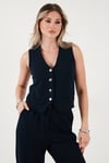 Lela Regular Fit Yüksek Bel Bol Paça V Yaka Yelekli Bayan Takım 5866199 LACİVERT