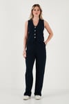 Lela Regular Fit Yüksek Bel Bol Paça V Yaka Yelekli Bayan Takım 5866199 LACİVERT