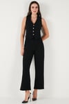 Lela Regular Fit Yüksek Bel Bol Paça V Yaka Yelekli Bayan Takım 5866199 SİYAH